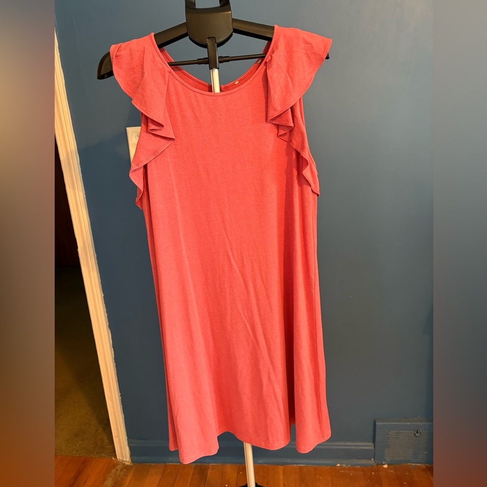 LOFT Coral Ruffle Sleeve Mini Dress